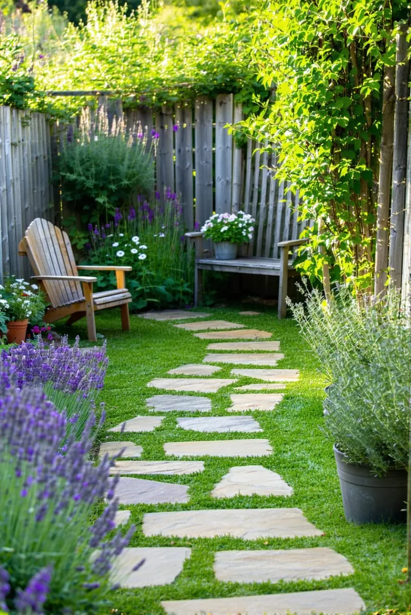 27 New Small Backyard Designs to Copy For Your Outdoor Space 74 narrow garden path lined with aromatic herbs 1