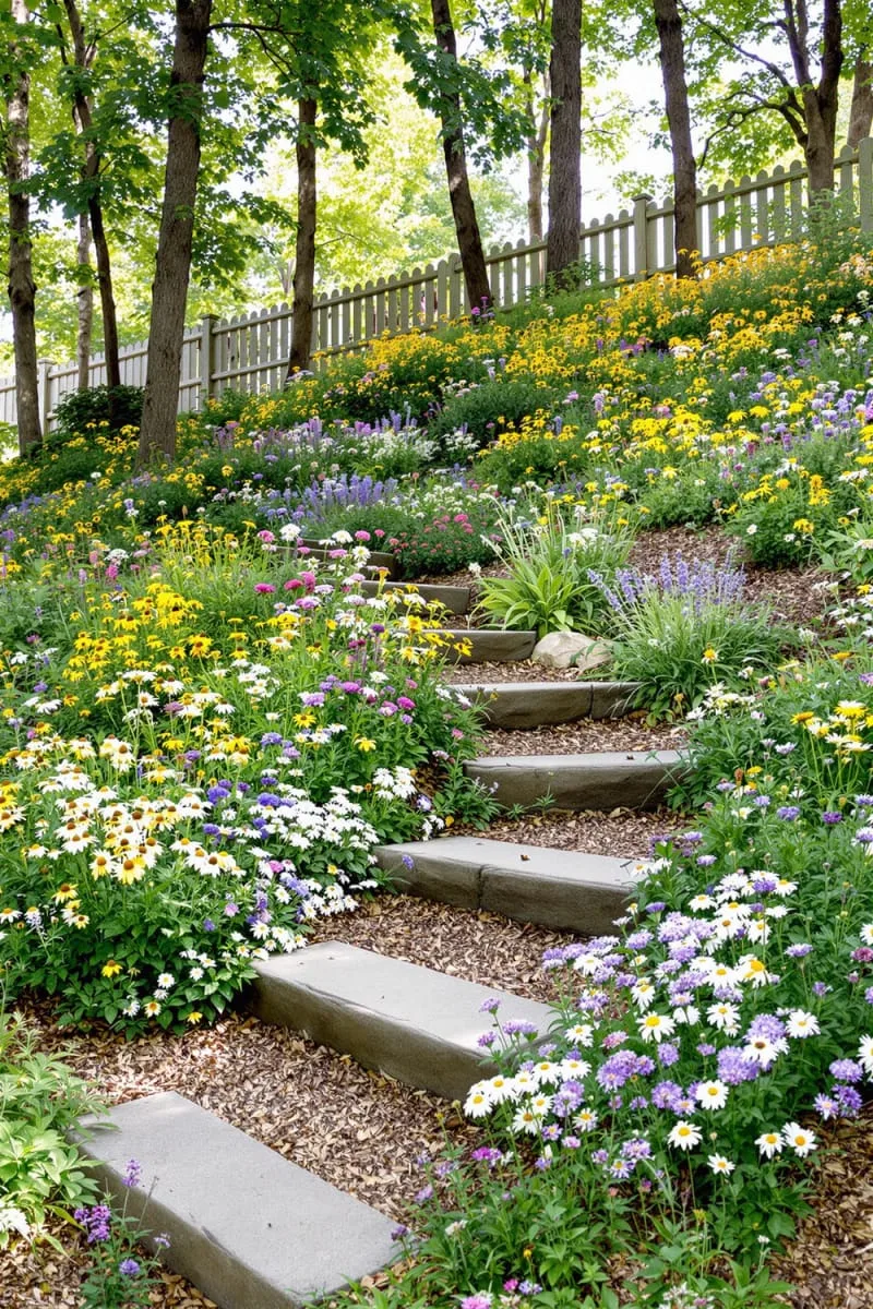 native wildflower hillside for low-maintenance, pollinator-friendly landscaping 1
