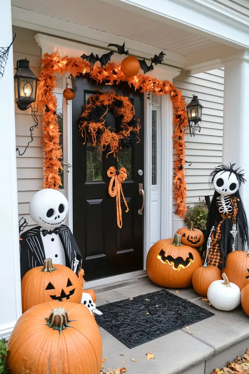 21 Creative Halloween Door Decorations: Ideas for a Festive Welcome 50 nightmare before christmas characters greeting guests at the threshold 1