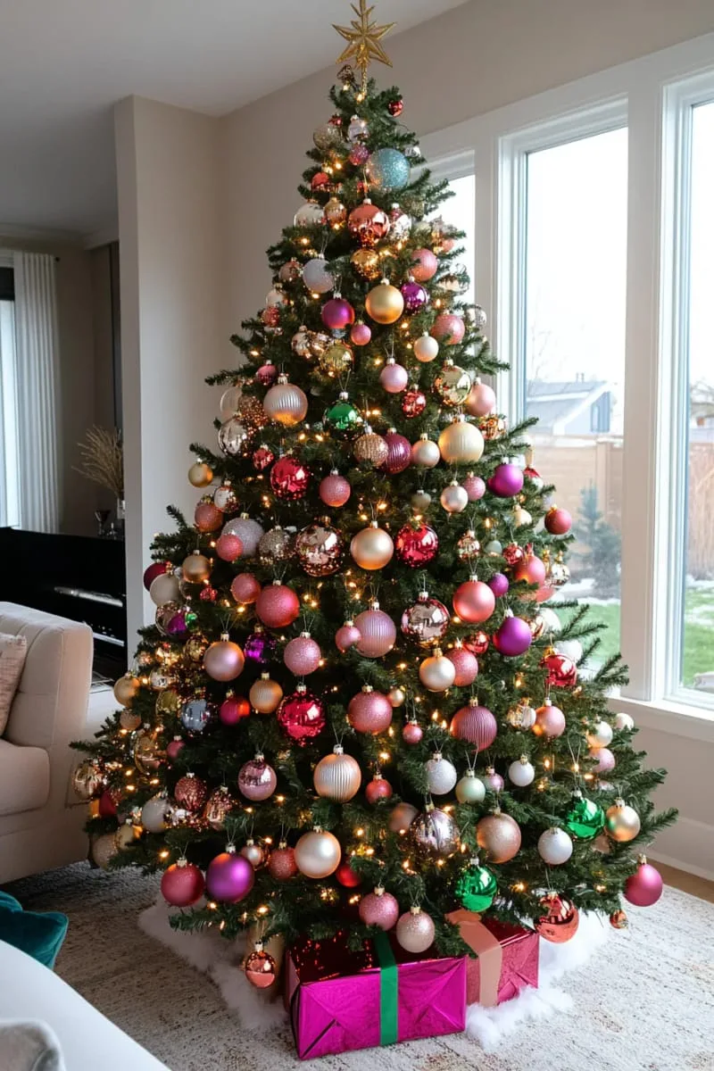 31 Dreamy Christmas Tree Decorations for a Unique Festive Touch 46 ombre ornament arrangement from top to bottom for artistic gradient effect 1