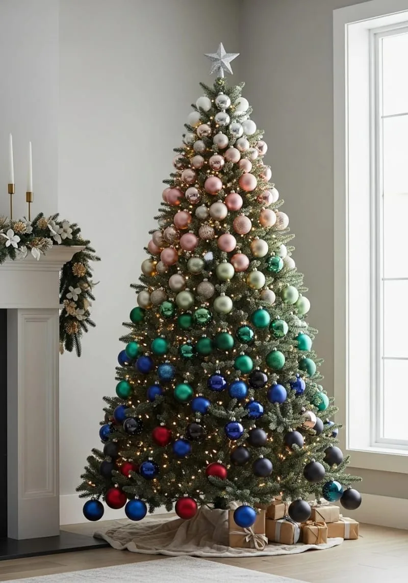 31 Dreamy Christmas Tree Decorations for a Unique Festive Touch 47 ombre ornament arrangement from top to bottom for artistic gradient effect 1