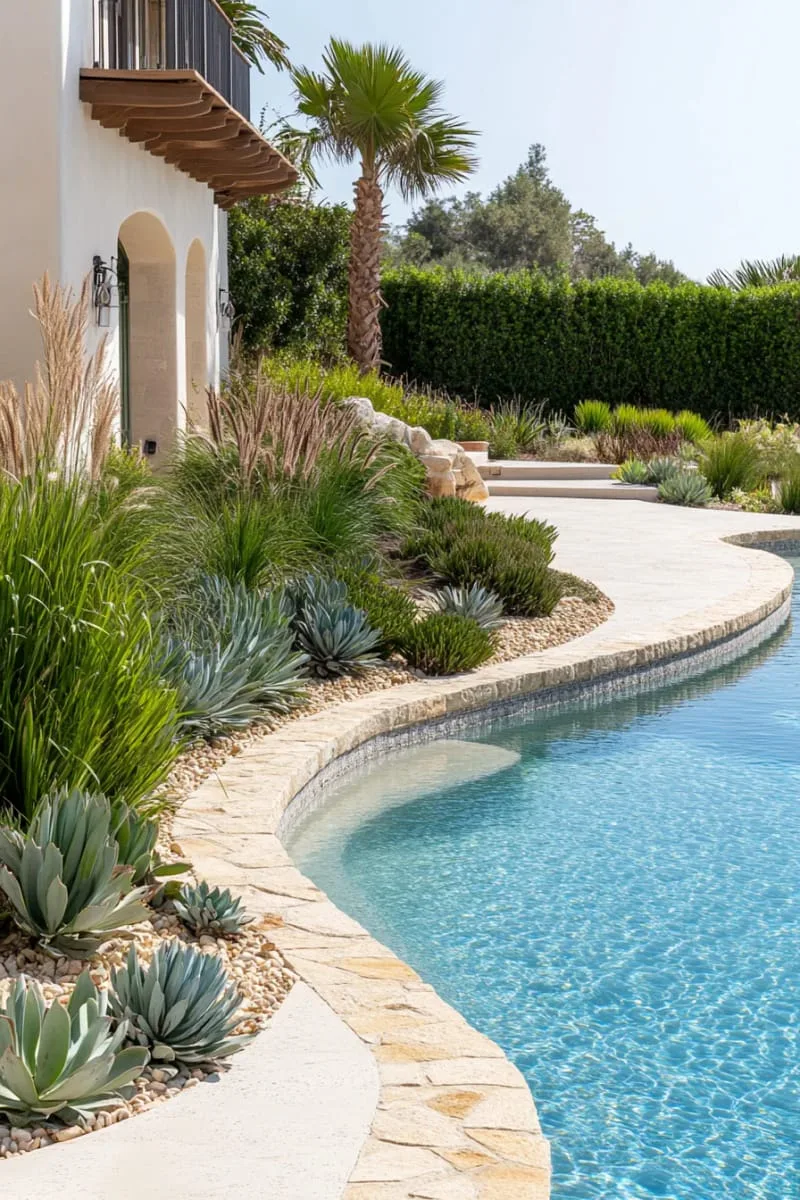 ornamental grasses and succulents lining the beach slope 1