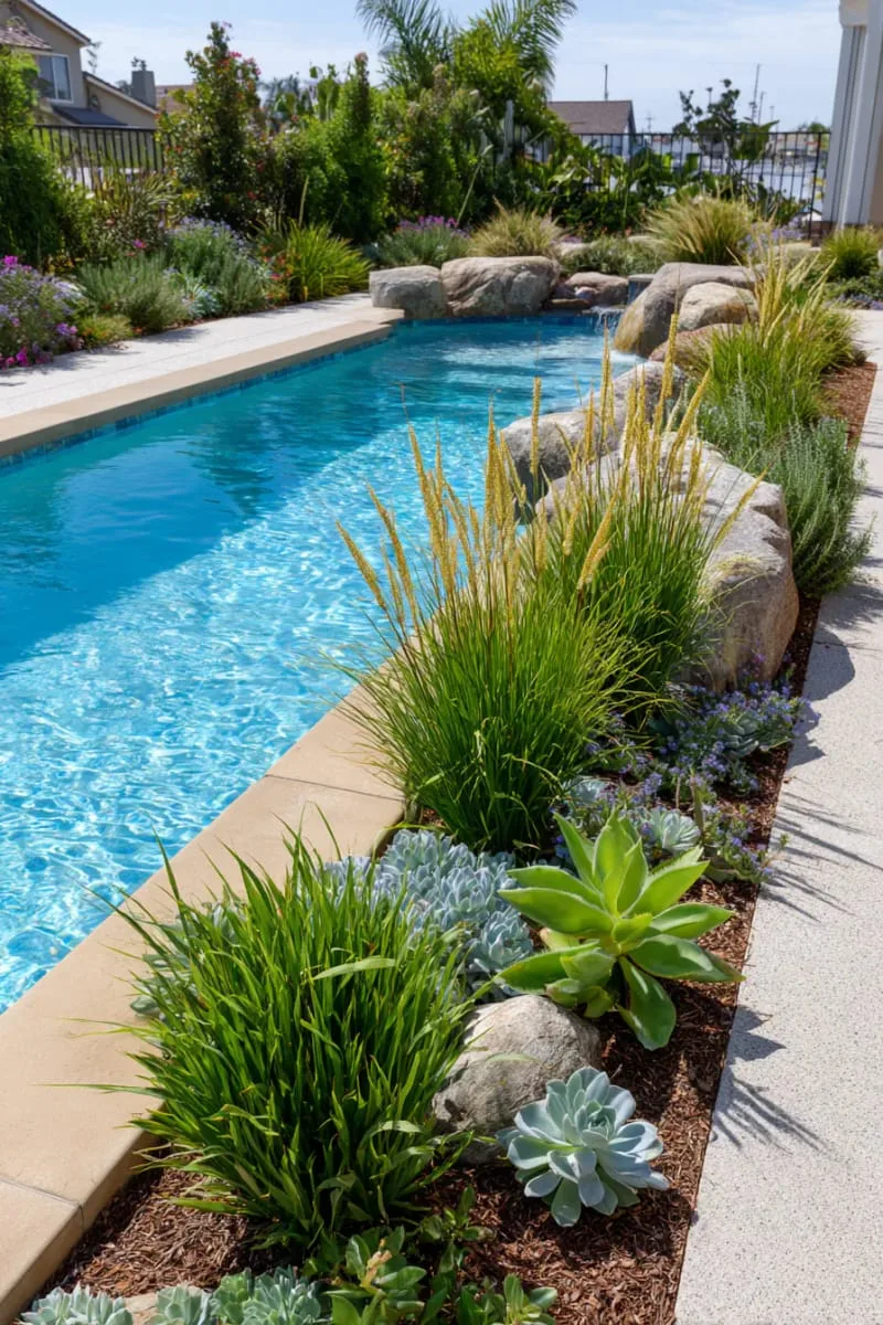 ornamental grasses and succulents lining the beach slope 1