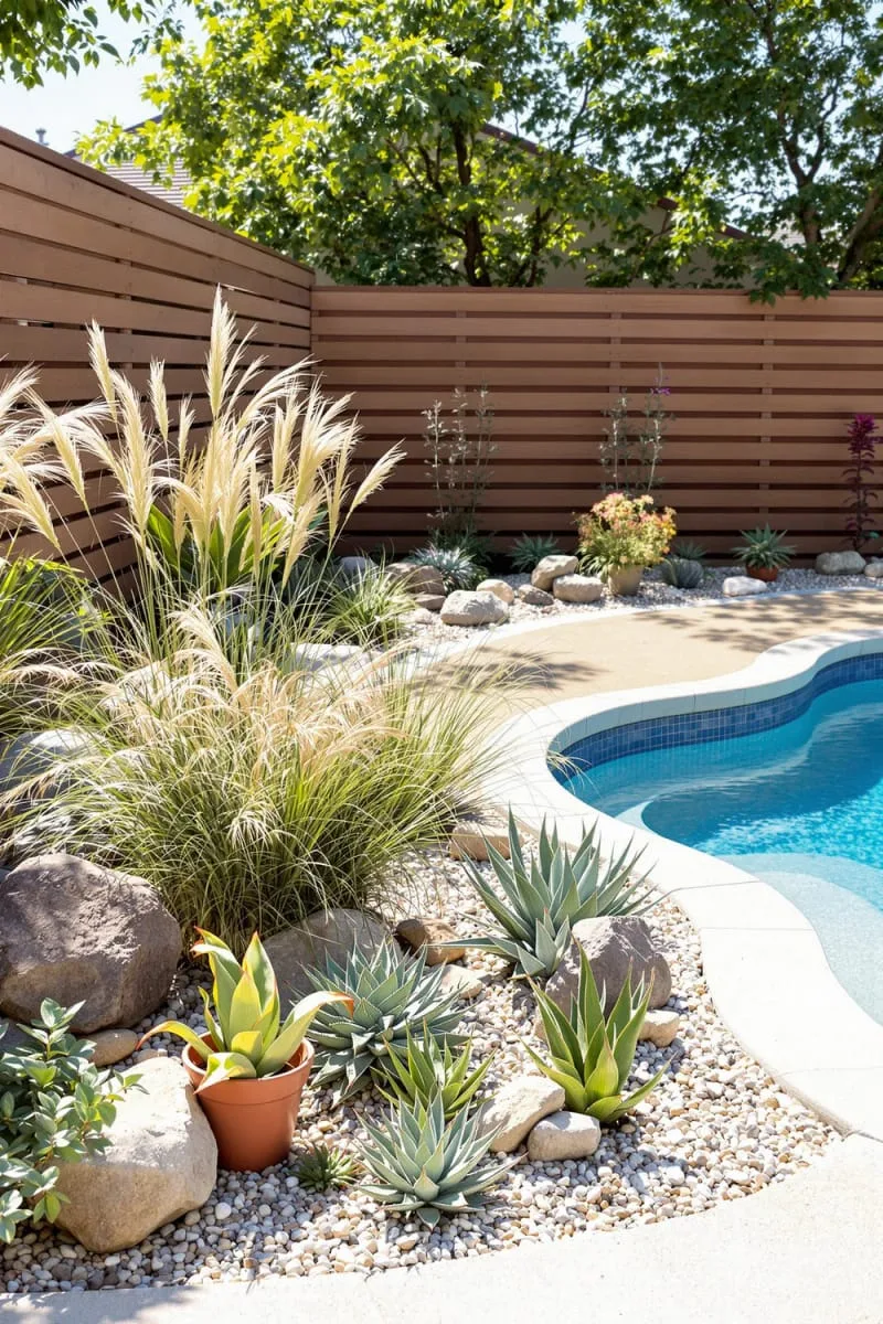 ornamental grasses and succulents lining the beach slope 1