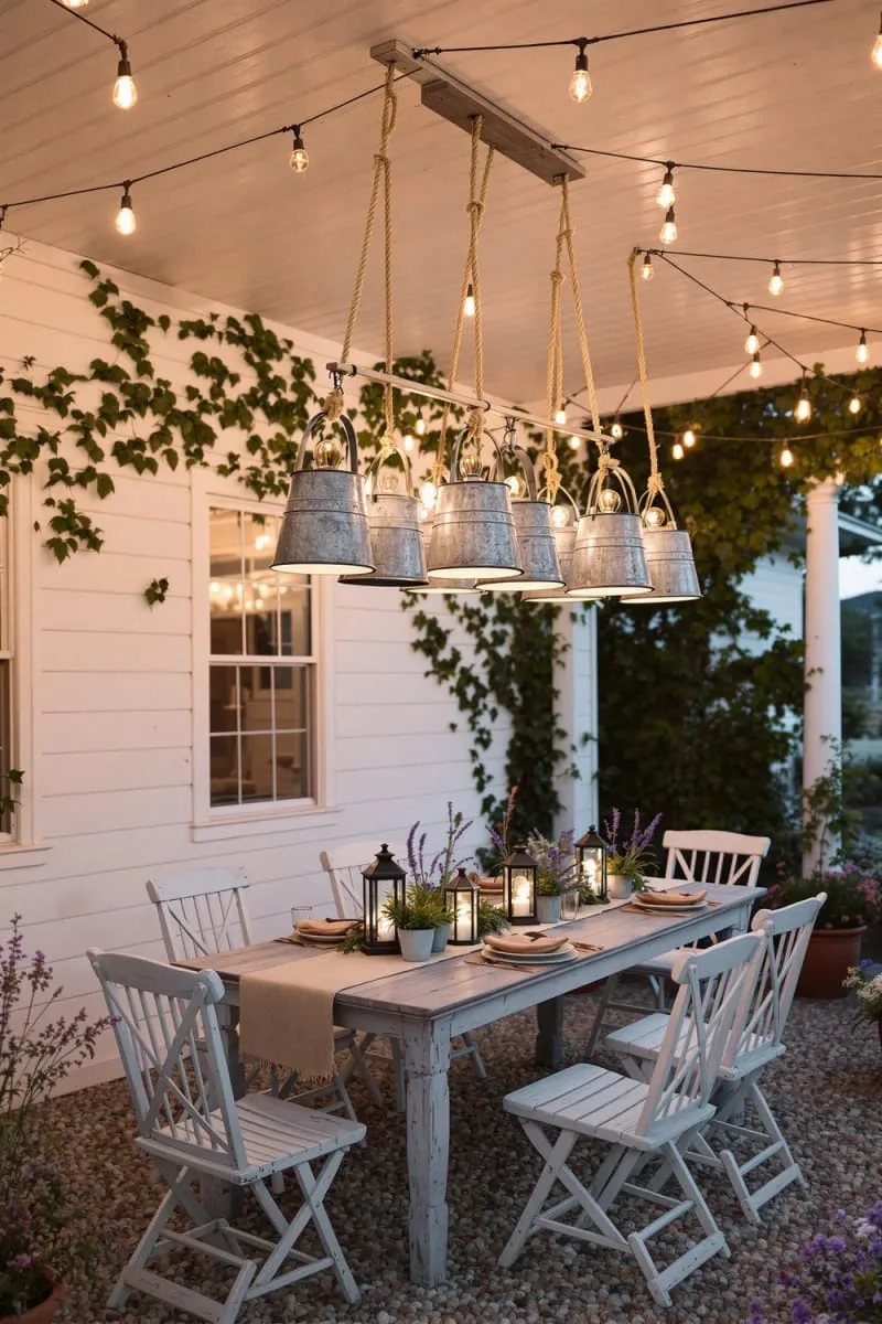 outdoor chandelier crafted from repurposed watering cans 1