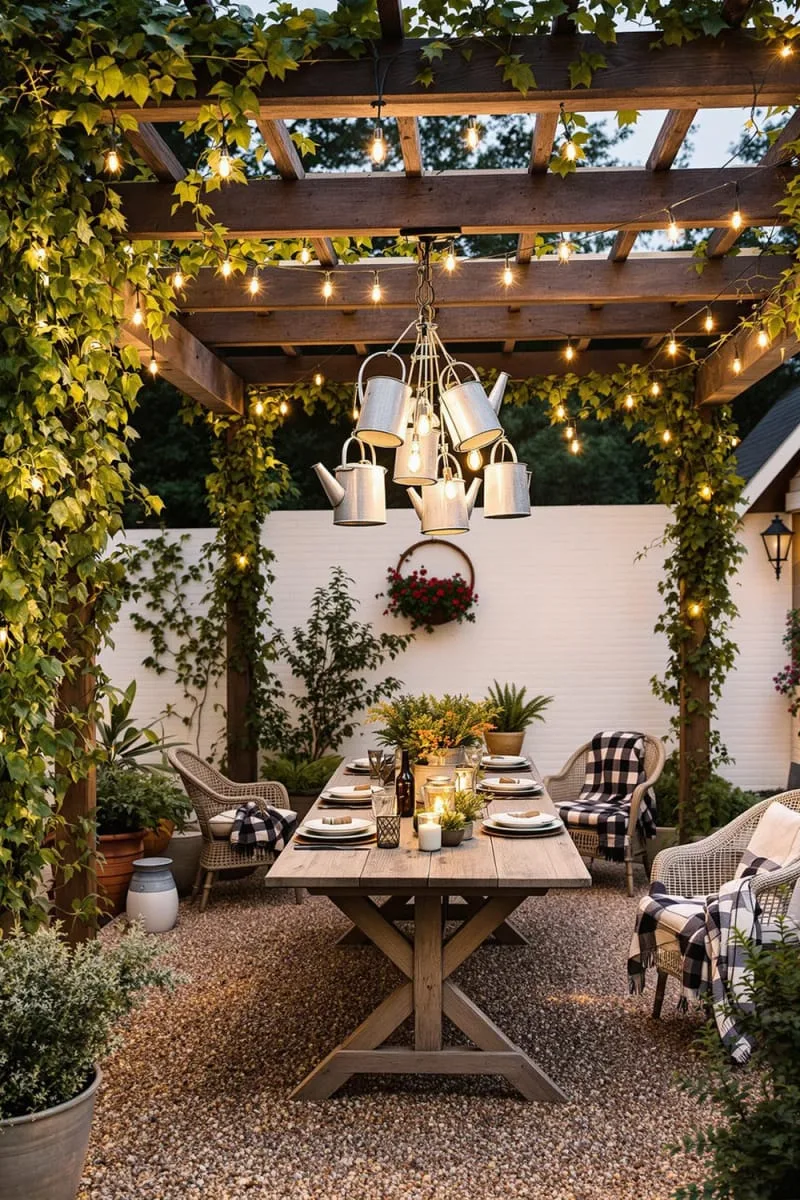 outdoor chandelier crafted from repurposed watering cans 1