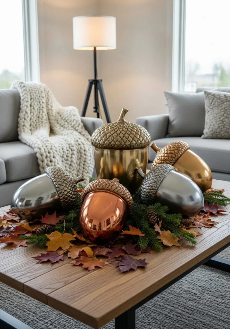 oversized acorn sculptures painted in metallic hues 1 oversized acorn sculptures painted in metallic hues 1