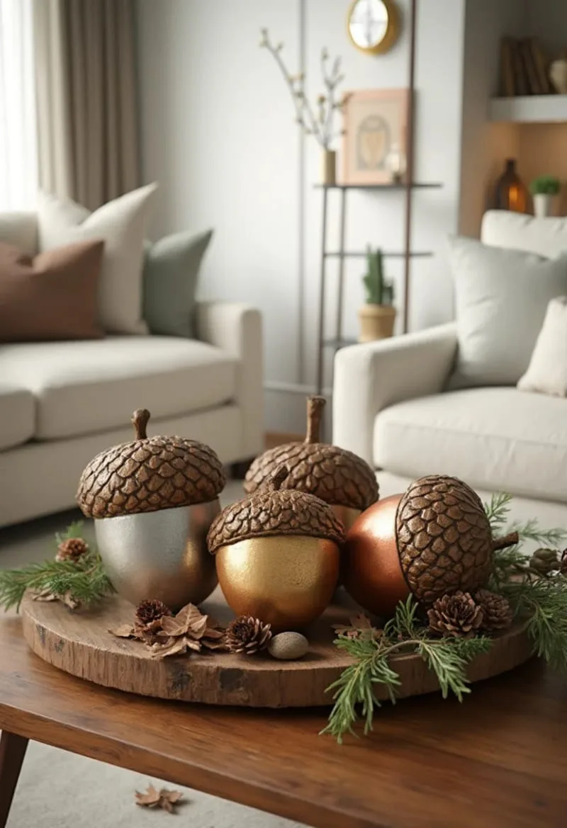 oversized acorn sculptures painted in metallic hues 1 oversized acorn sculptures painted in metallic hues 1