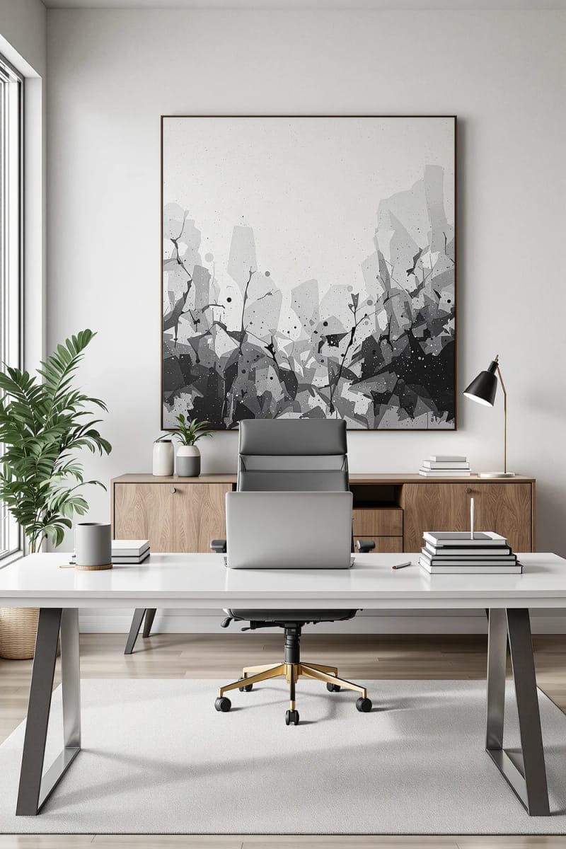 oversized canvas art above a slim console table for dramatic impact 1