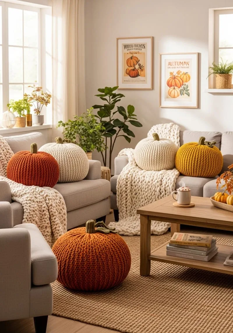 oversized knit pumpkin pillows for sofas and armchairs 1