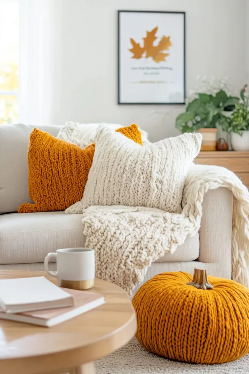 oversized knit pumpkin pillows for sofas and armchairs 1
