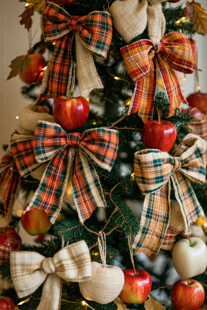 oversized plaid bows with tiny apple ornaments 1