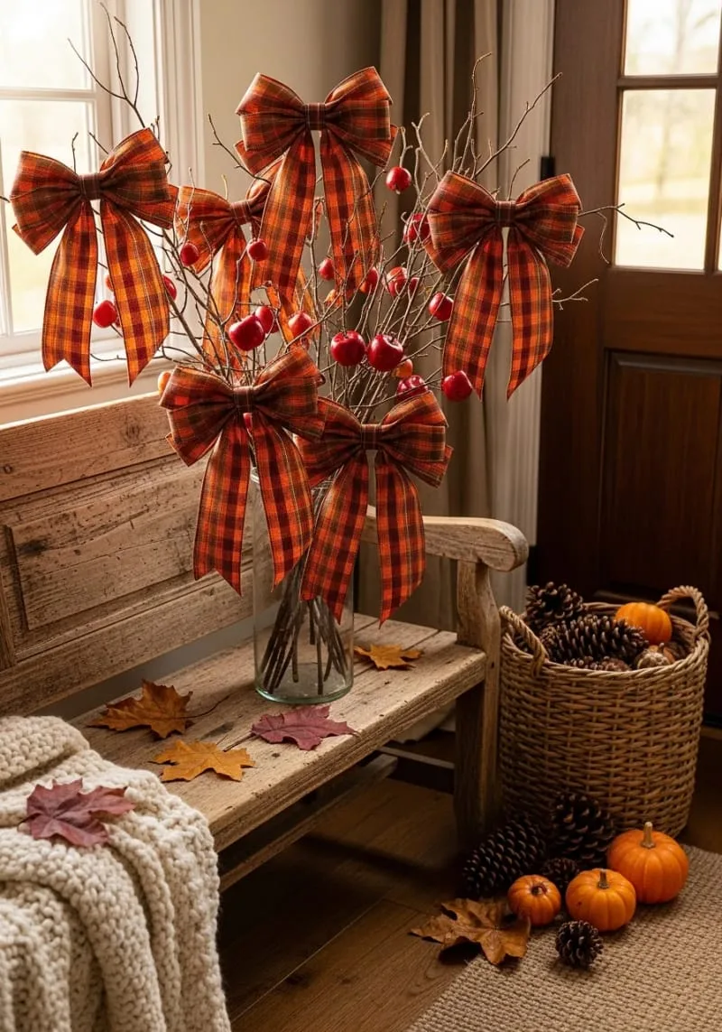 oversized plaid bows with tiny apple ornaments 1