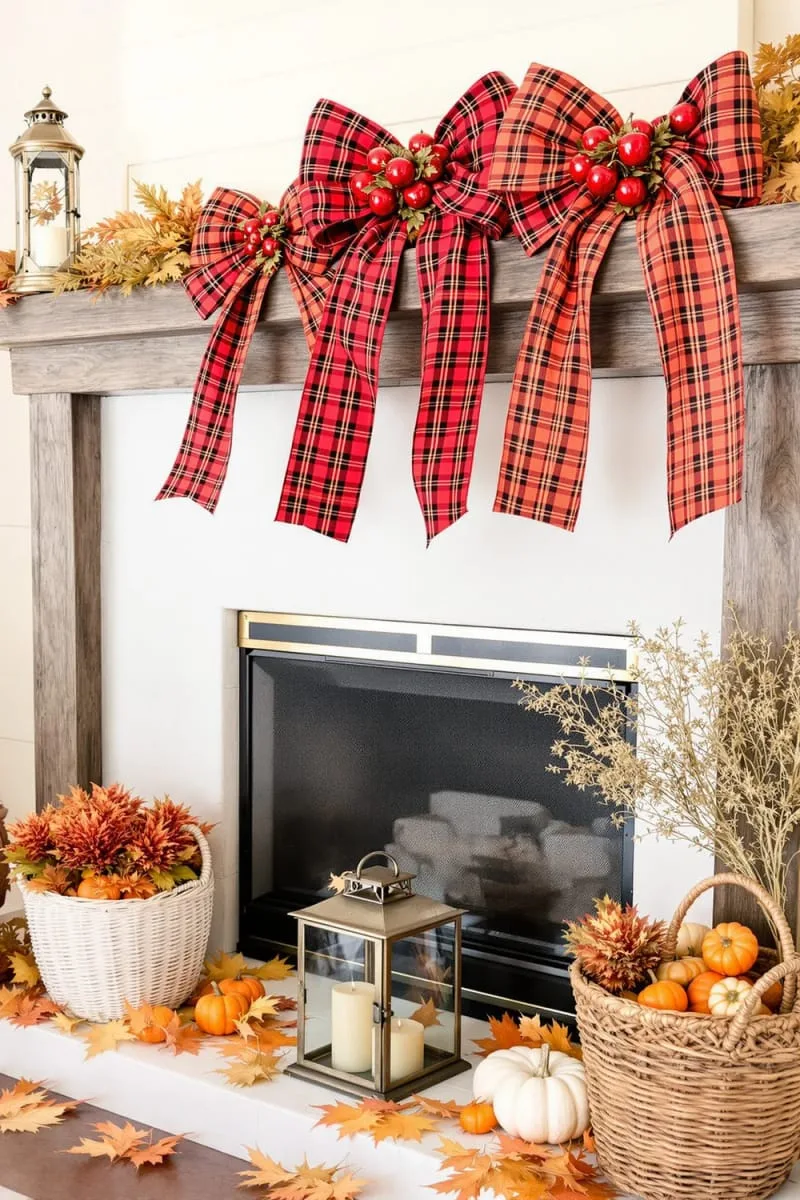 oversized plaid bows with tiny apple ornaments 1
