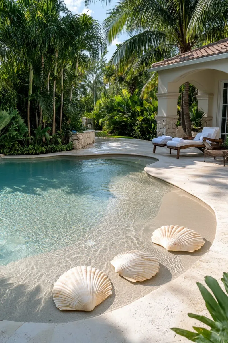 oversized seashell stepping stones set in the gradual entry 1
