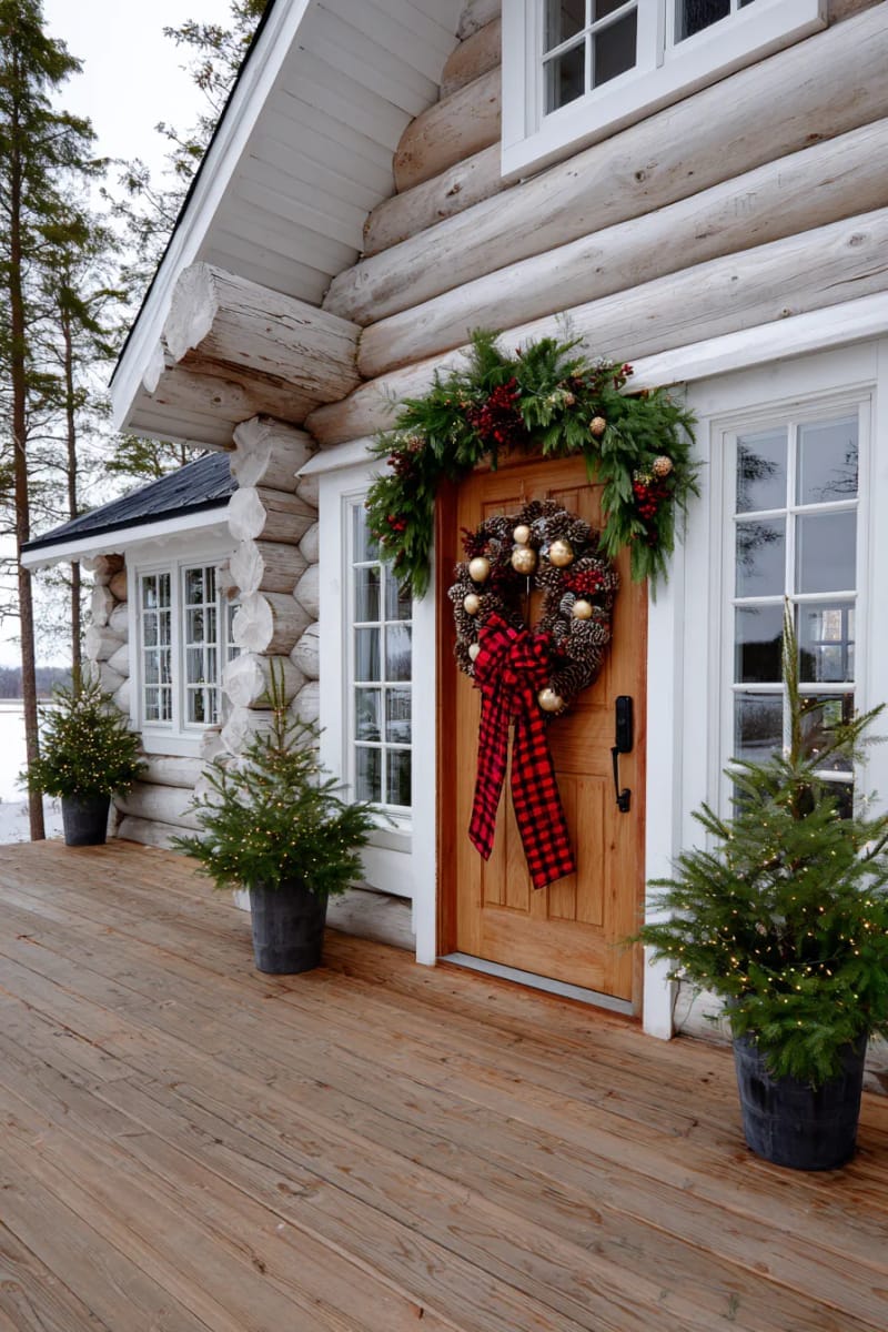 31 Elegant Christmas Decorations: Ideas to Try This Season 12 oversized tartan wreath with gold baubles and dramatic red ribbon 1