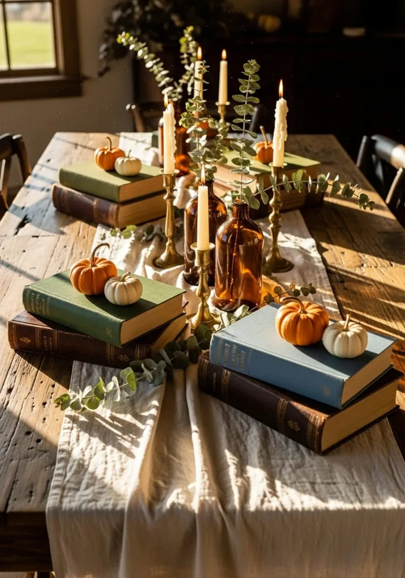 oversized vintage books topped with tiny gourds 1 oversized vintage books topped with tiny gourds 1