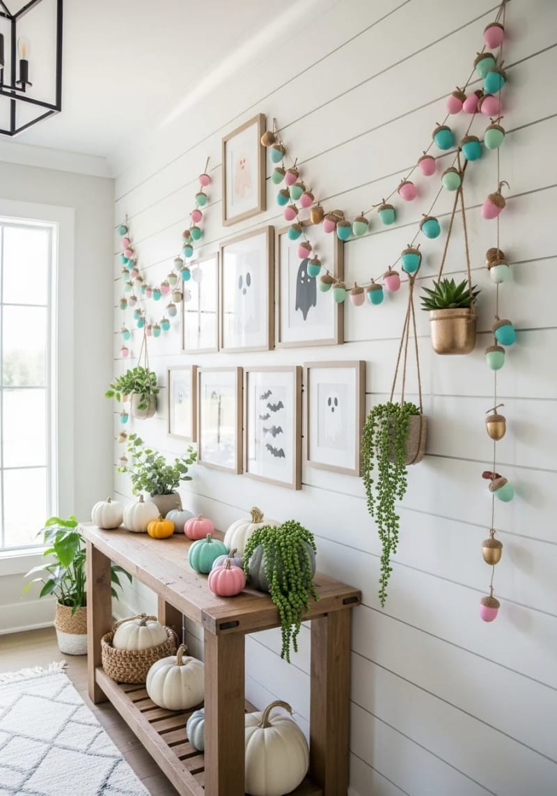painted acorn garlands in non-traditional colors 1