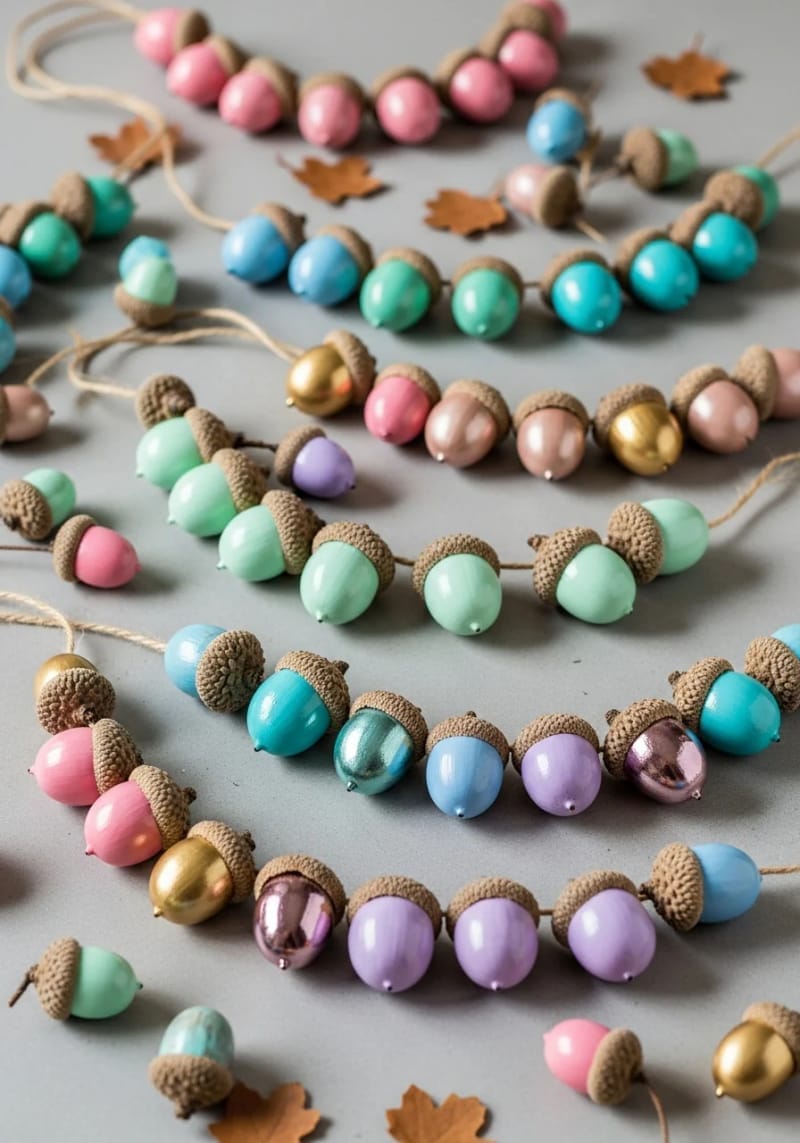 painted acorn garlands in non-traditional colors 1