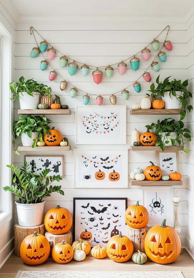 painted acorn garlands in non-traditional colors 1