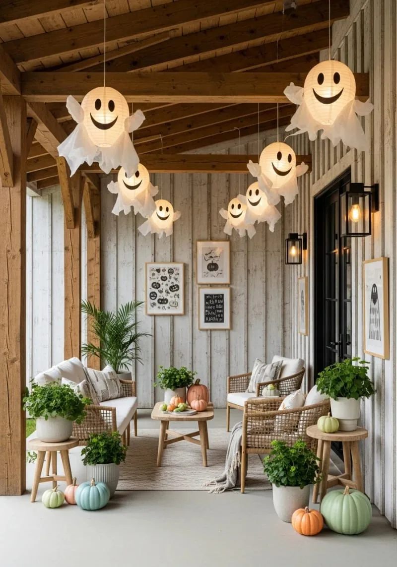 paper lanterns shaped like happy ghosts 1