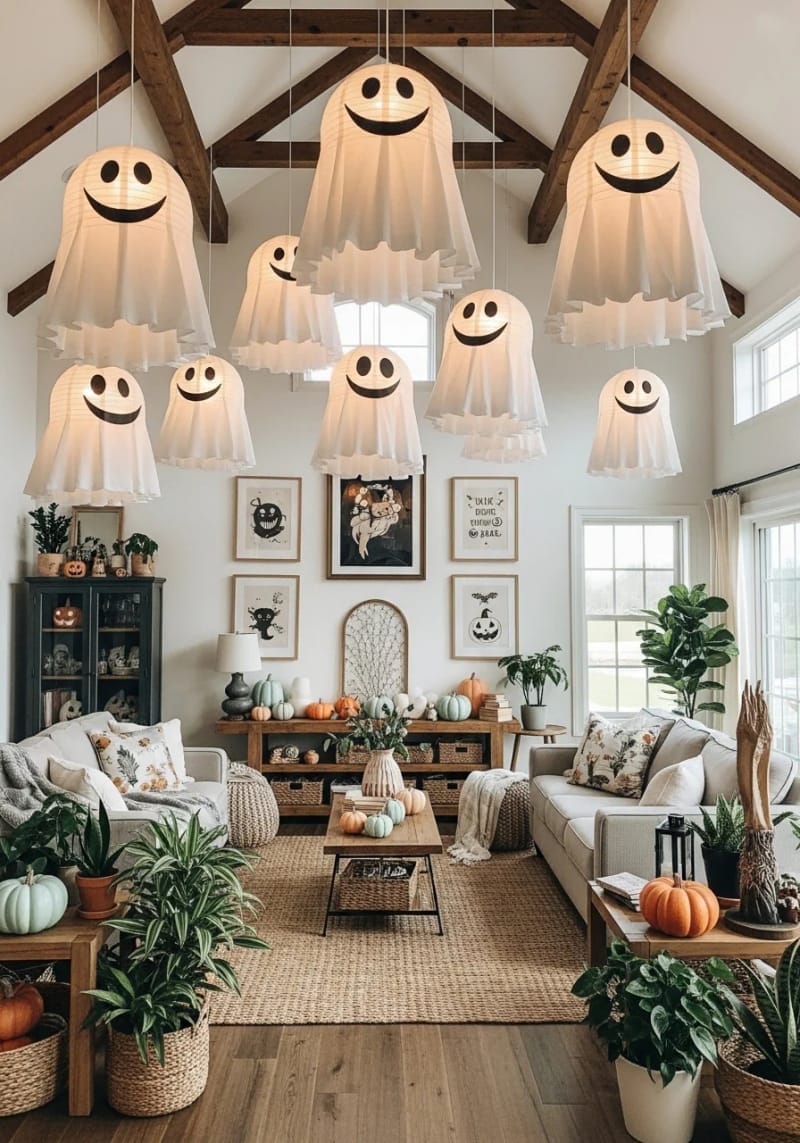 paper lanterns shaped like happy ghosts 1