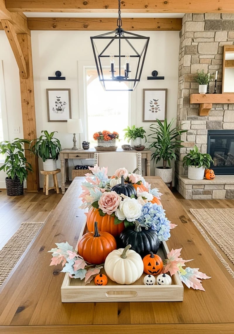 pastel pumpkin patch centerpiece with faux flowers 1