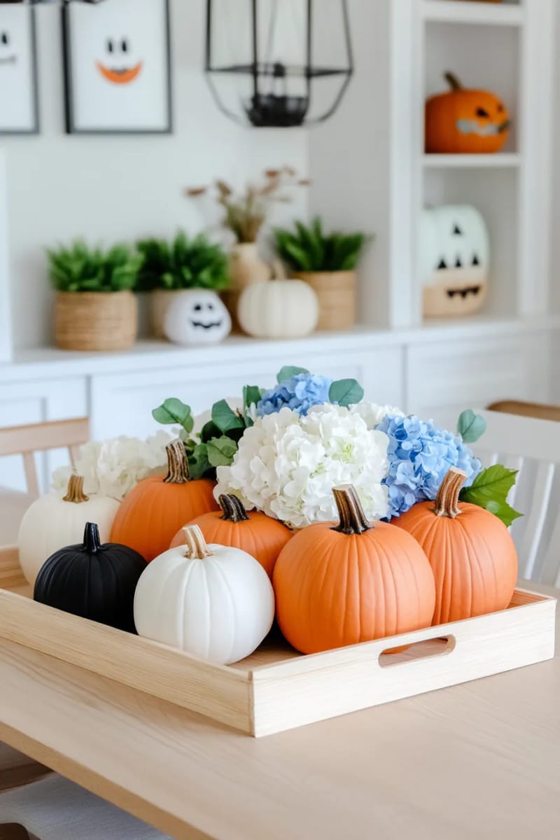 pastel pumpkin patch centerpiece with faux flowers 1