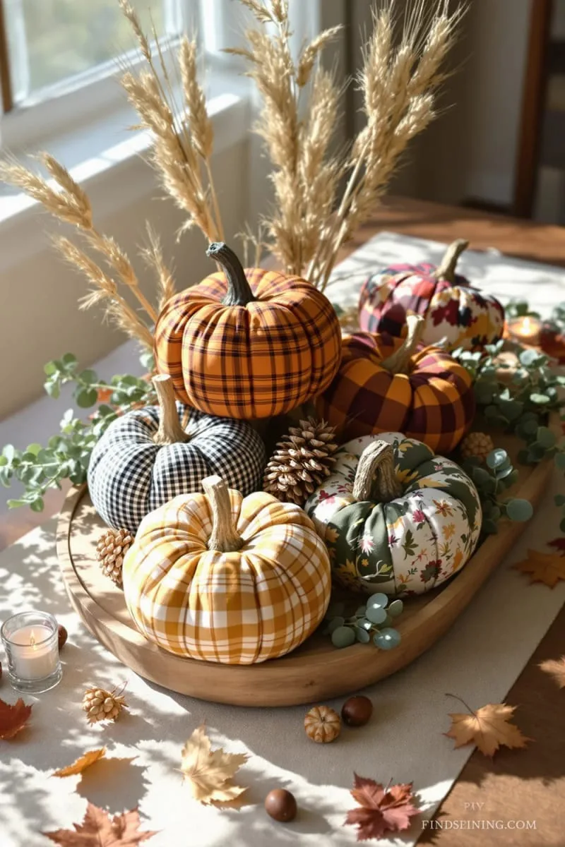patchwork fabric pumpkins in mismatched fall patterns 1