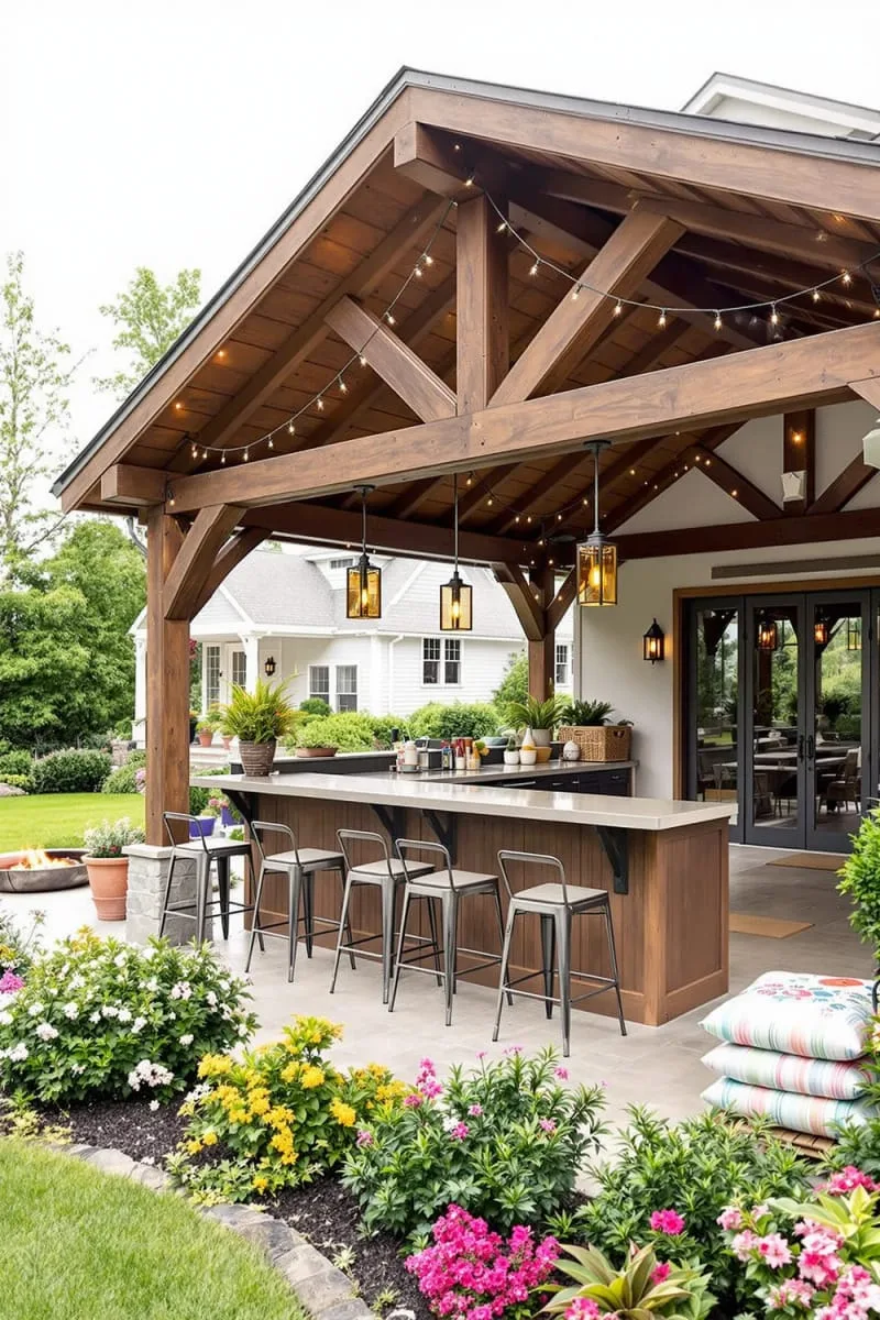 19 Inspiring Backyard Pavilion Ideas: Unique Designs You Can't Miss 17 pavilion with built-in bar and stools for backyard entertaining 1