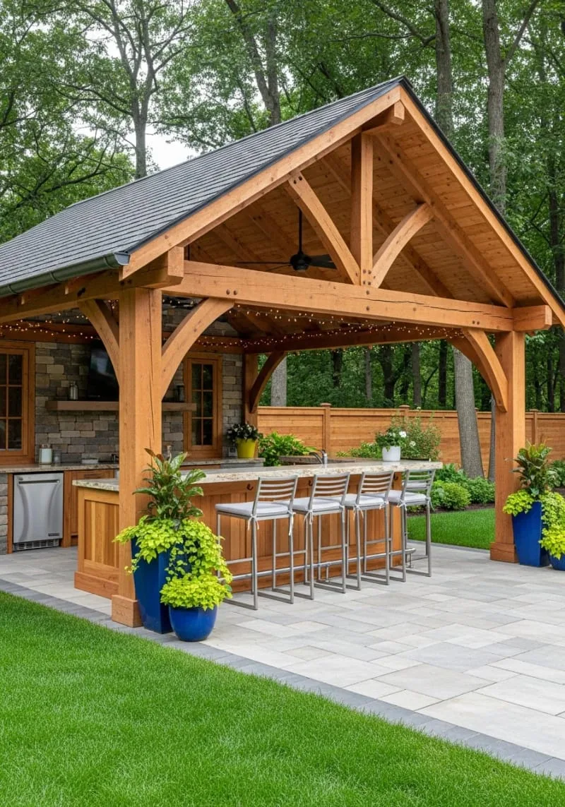 19 Inspiring Backyard Pavilion Ideas: Unique Designs You Can't Miss 19 pavilion with built-in bar and stools for backyard entertaining 1