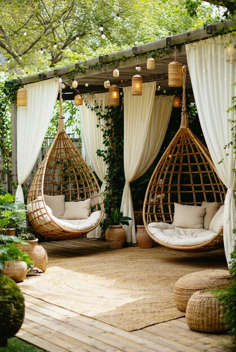 19 Inspiring Backyard Pavilion Ideas: Unique Designs You Can't Miss 50 pavilion with hammock corner and sculptural hanging chairs 1