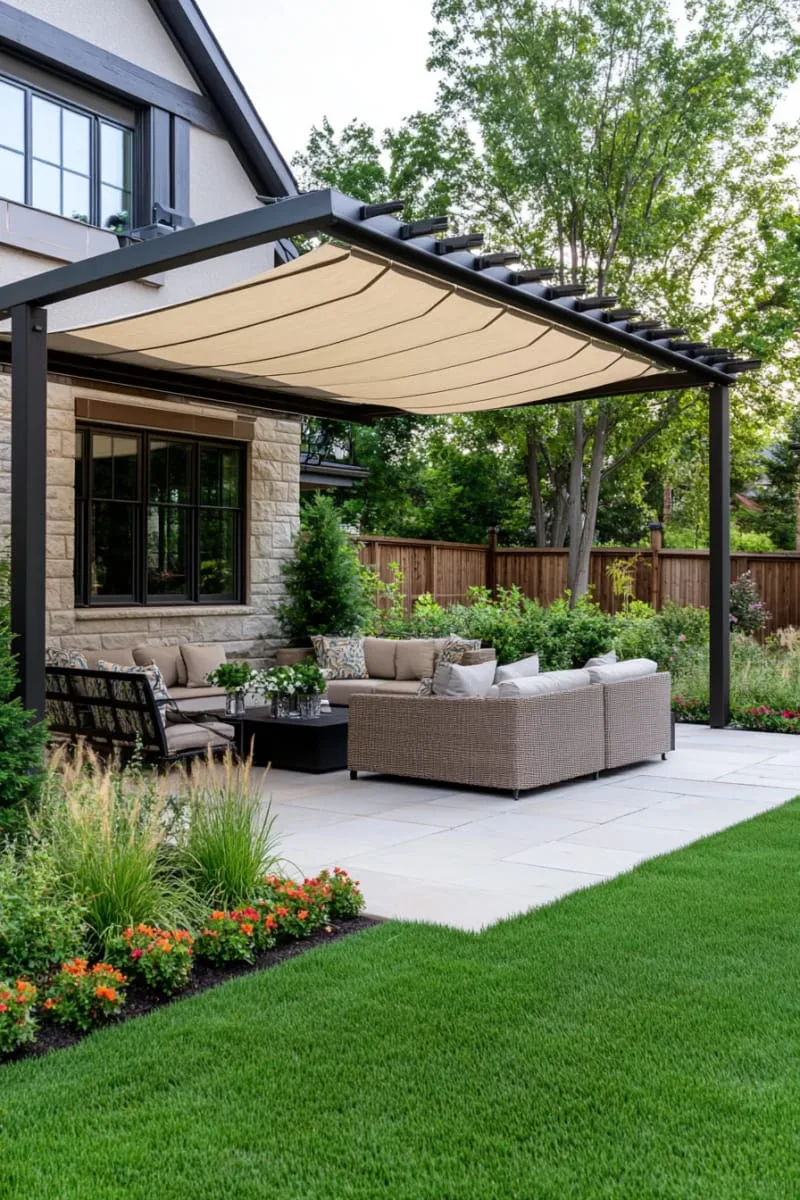 19 Inspiring Backyard Pavilion Ideas: Unique Designs You Can't Miss 29 pavilion with retractable canopy shades for adjustable sunlight 1