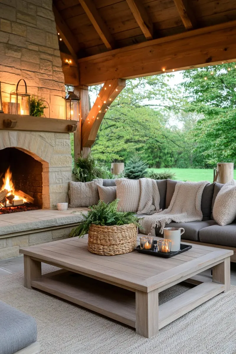 19 Inspiring Backyard Pavilion Ideas: Unique Designs You Can't Miss 2 pavilion with stone fireplace and cozy lounge seating for chilly nights 1