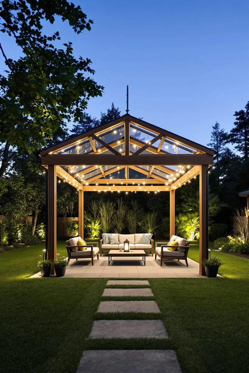 19 Inspiring Backyard Pavilion Ideas: Unique Designs You Can't Miss 11 pavilion with transparent roof panels for stargazing evenings 1
