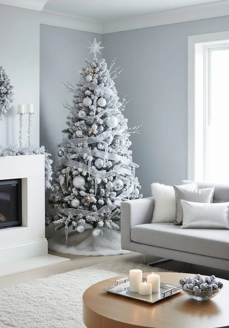 31 Dreamy Christmas Tree Decorations for a Unique Festive Touch 31 pearl white bulbs and crystal icicles for snowy, elegant tree inspiration 1