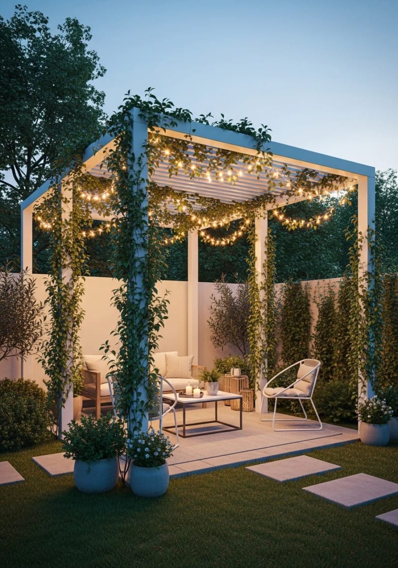 pergola draped in vines and fairy lights for a magical garden escape 1