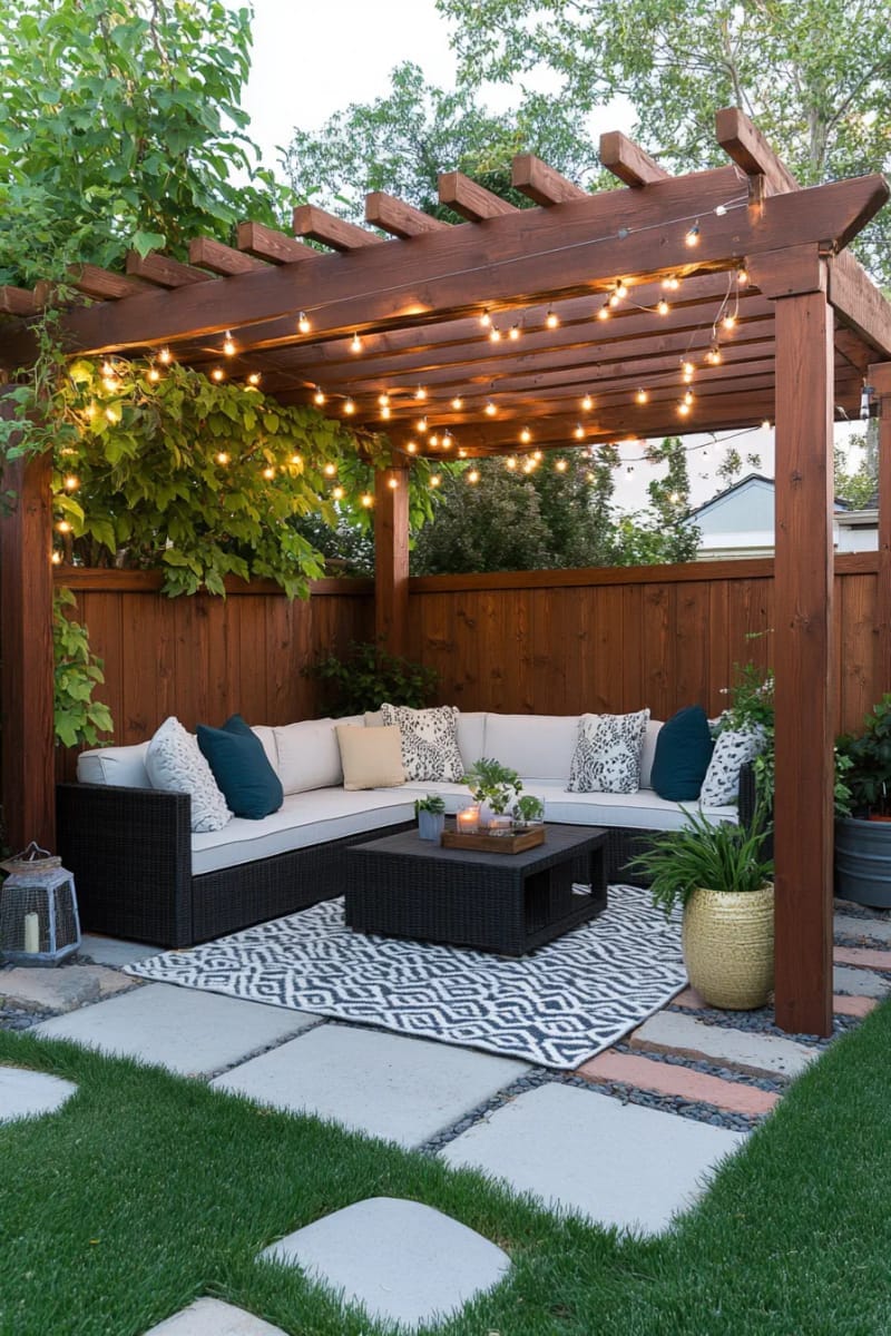 pergola draped in vines and fairy lights for a magical garden escape 1