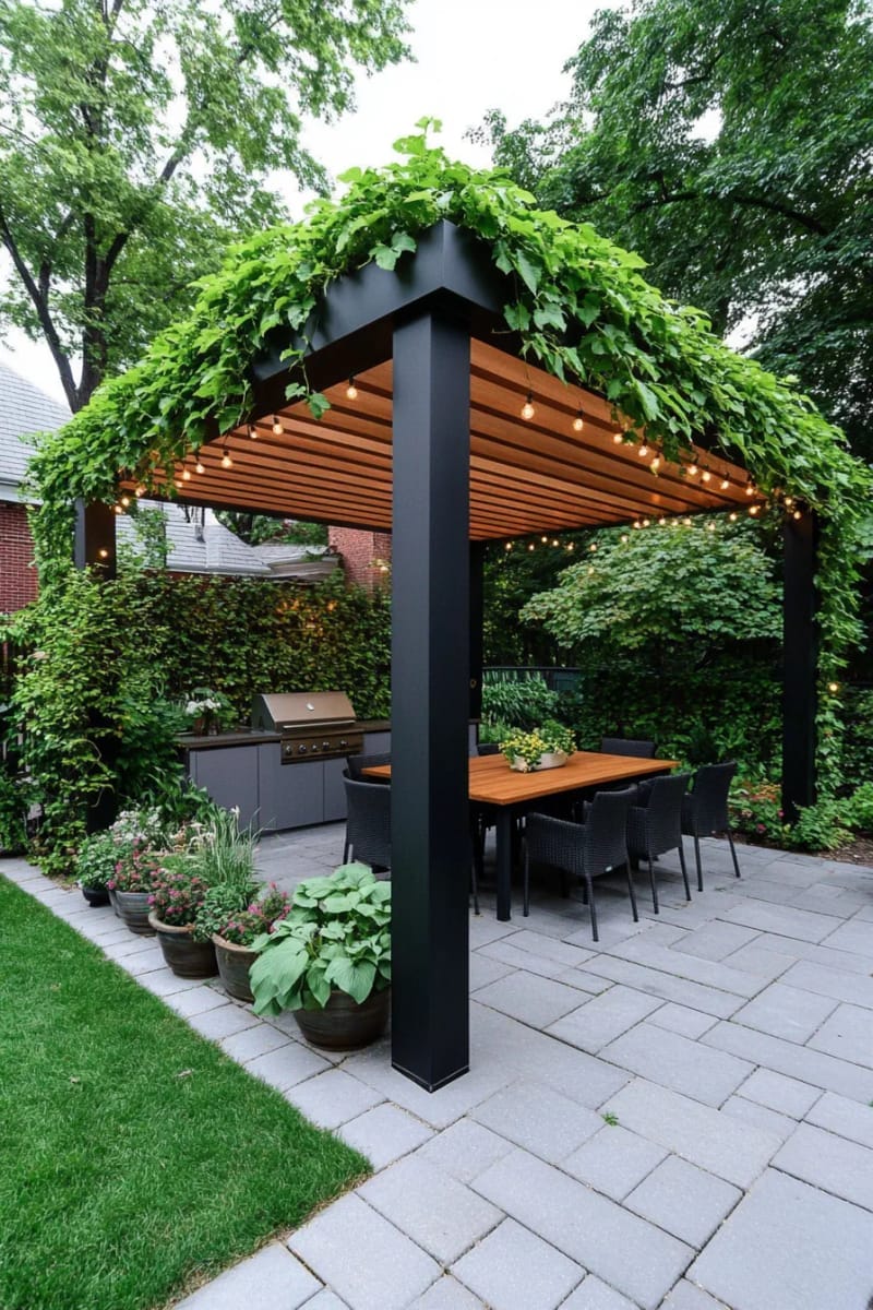 pergola draped in vines and fairy lights for a magical garden escape 1