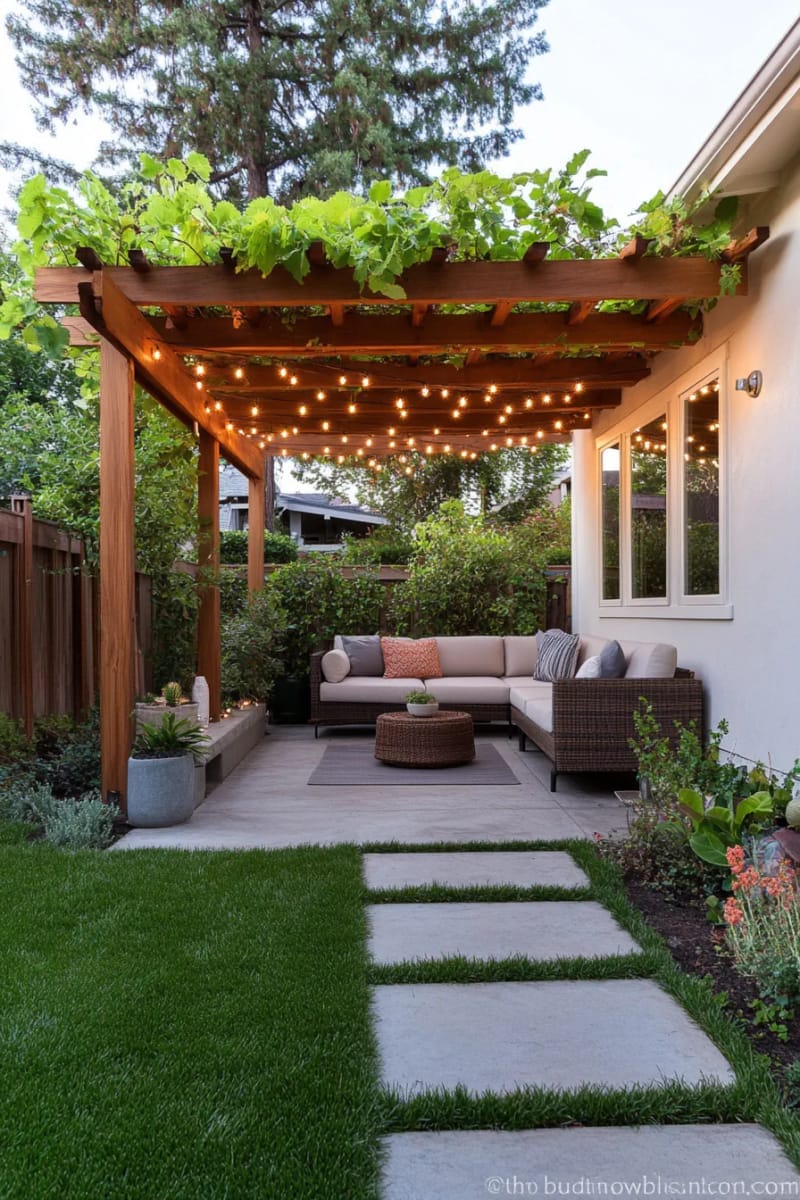 pergola draped in vines and fairy lights for a magical garden escape 1