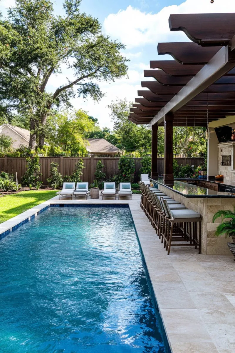 pergola-shaded swim-up bar for backyard pool parties 1