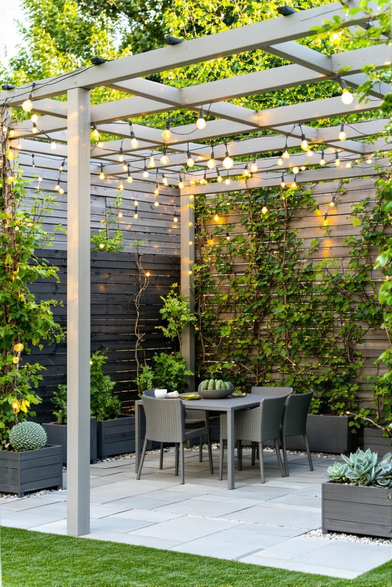 pergola with built-in planter boxes and cascading greenery 1