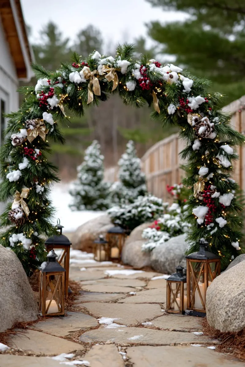 pine garland archways with twinkling fairy lights 1