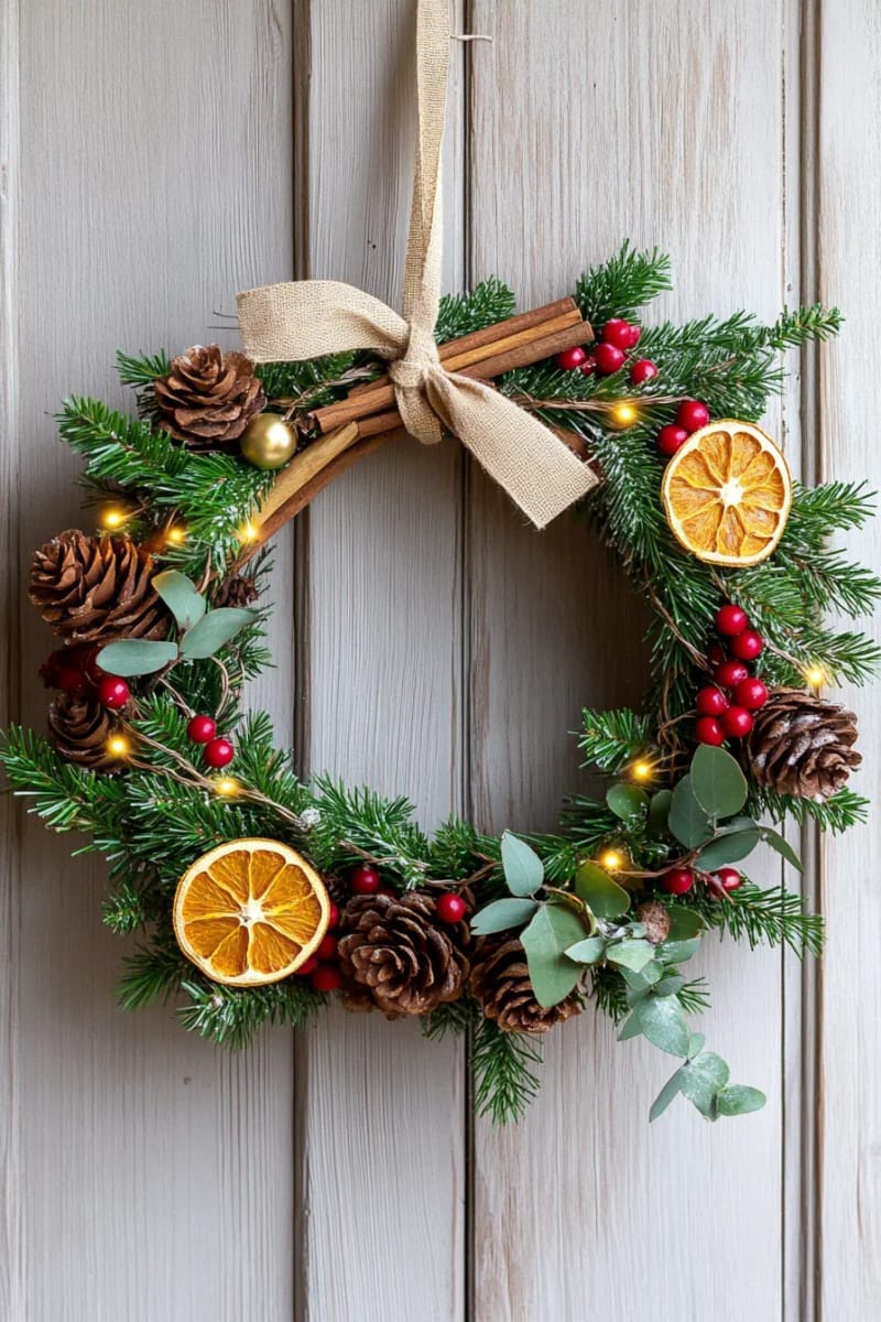 pinecone and cinnamon stick wreath for a fragrant entryway 1