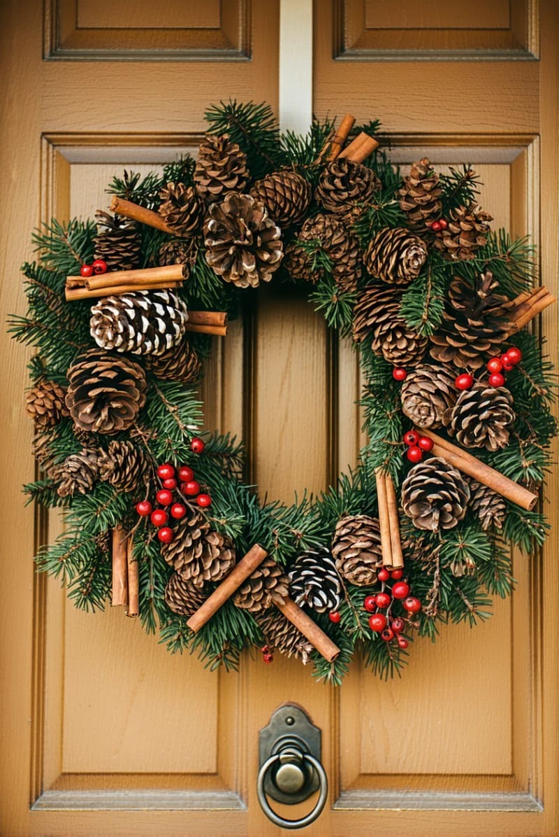 pinecone and cinnamon stick wreath for a fragrant entryway 1