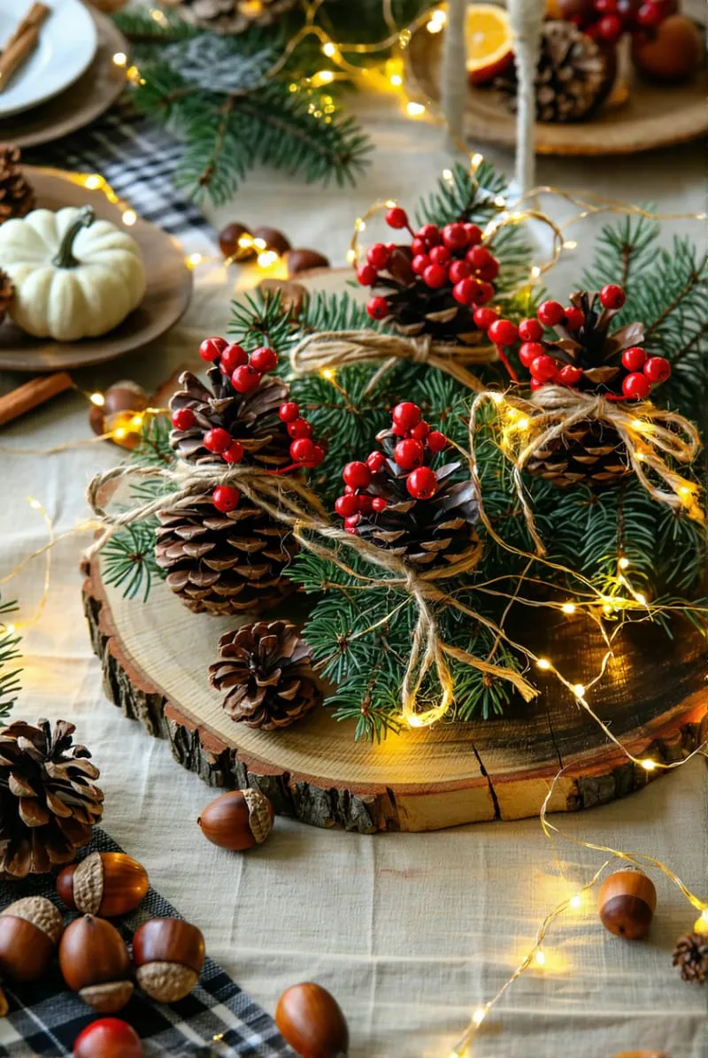 pinecone clusters with twine bows and berry sprigs 1