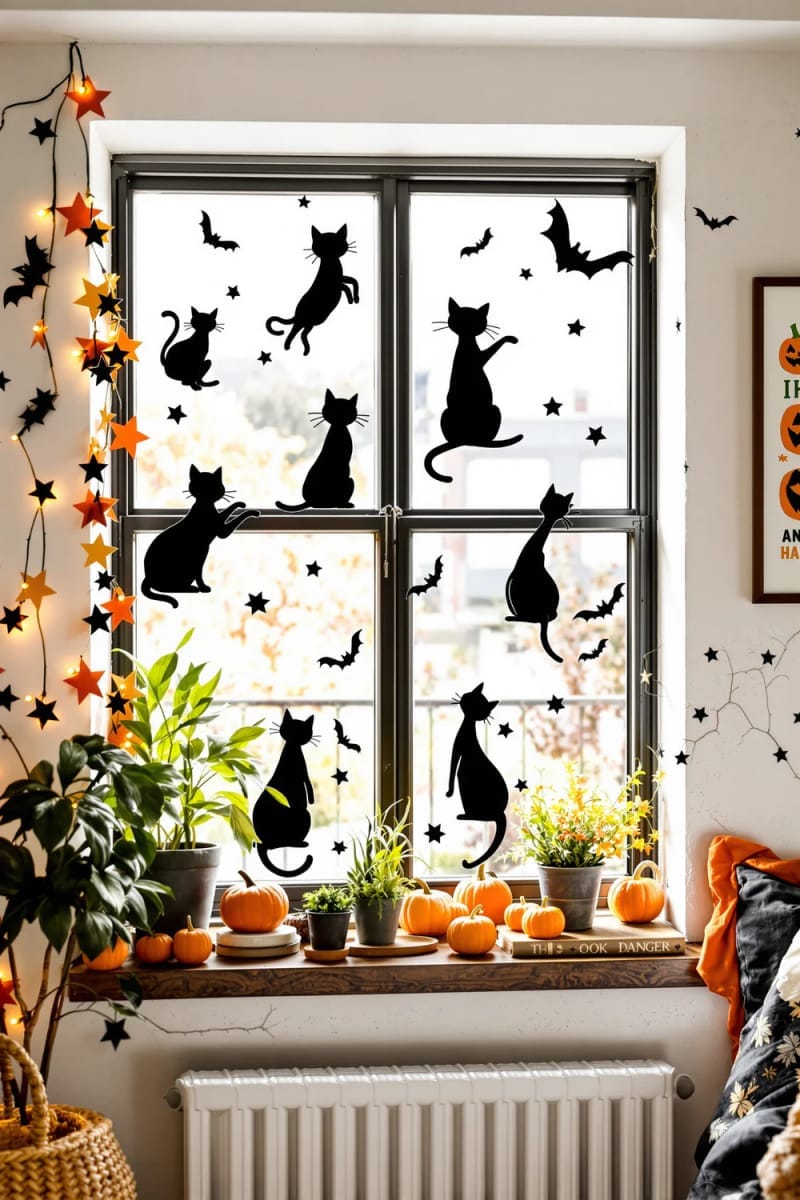 playful black cat silhouette window clings 1