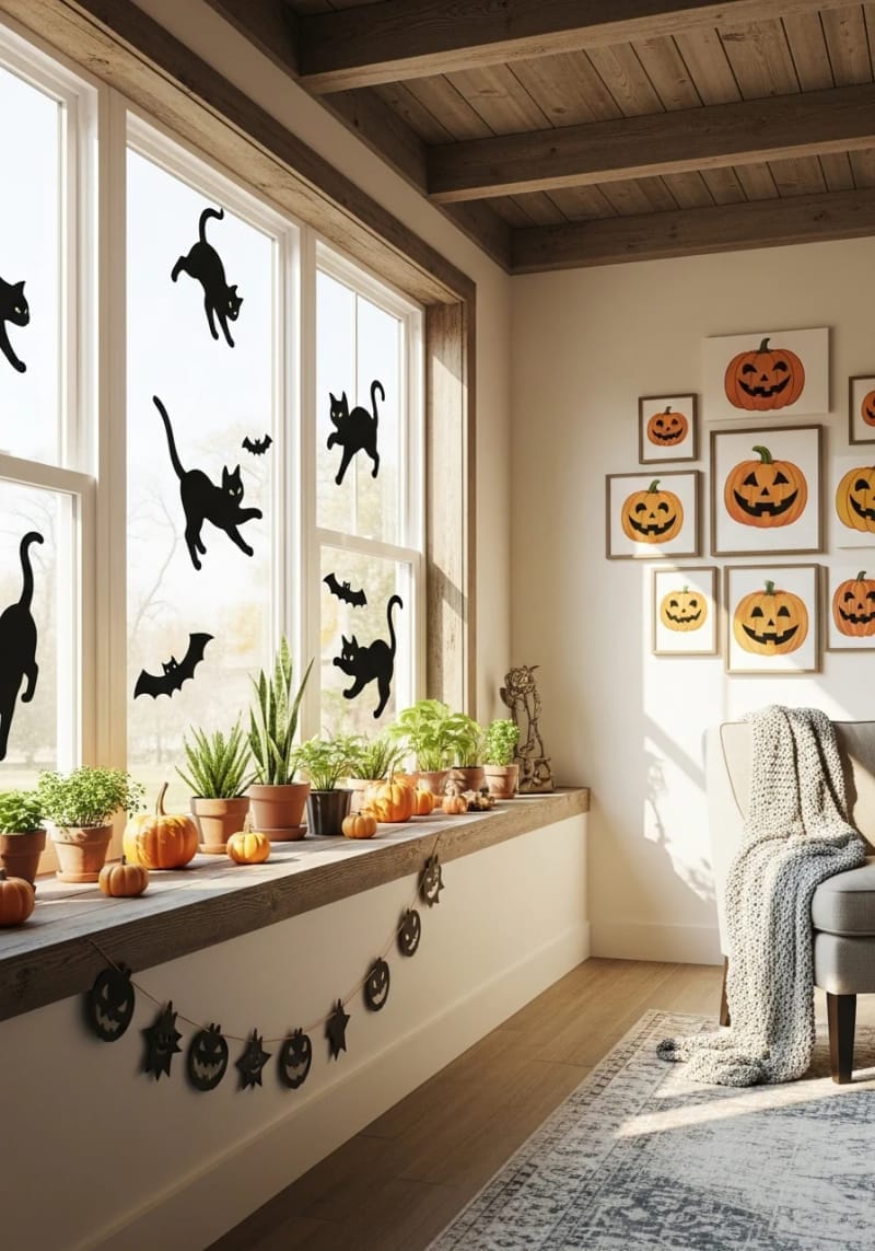 playful black cat silhouette window clings 1