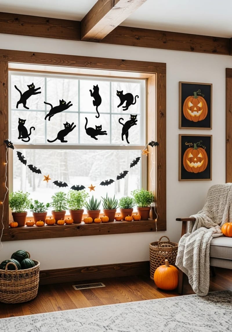 playful black cat silhouette window clings 1