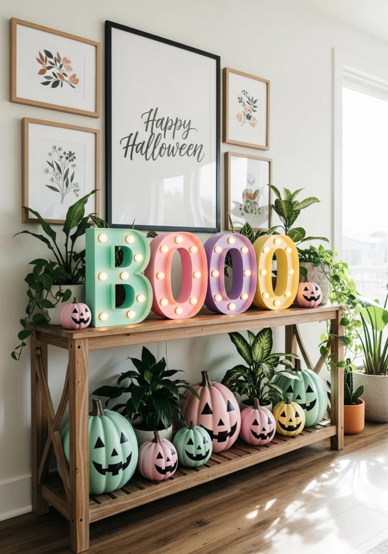 playful “boo” marquee lights in pastel shades 1